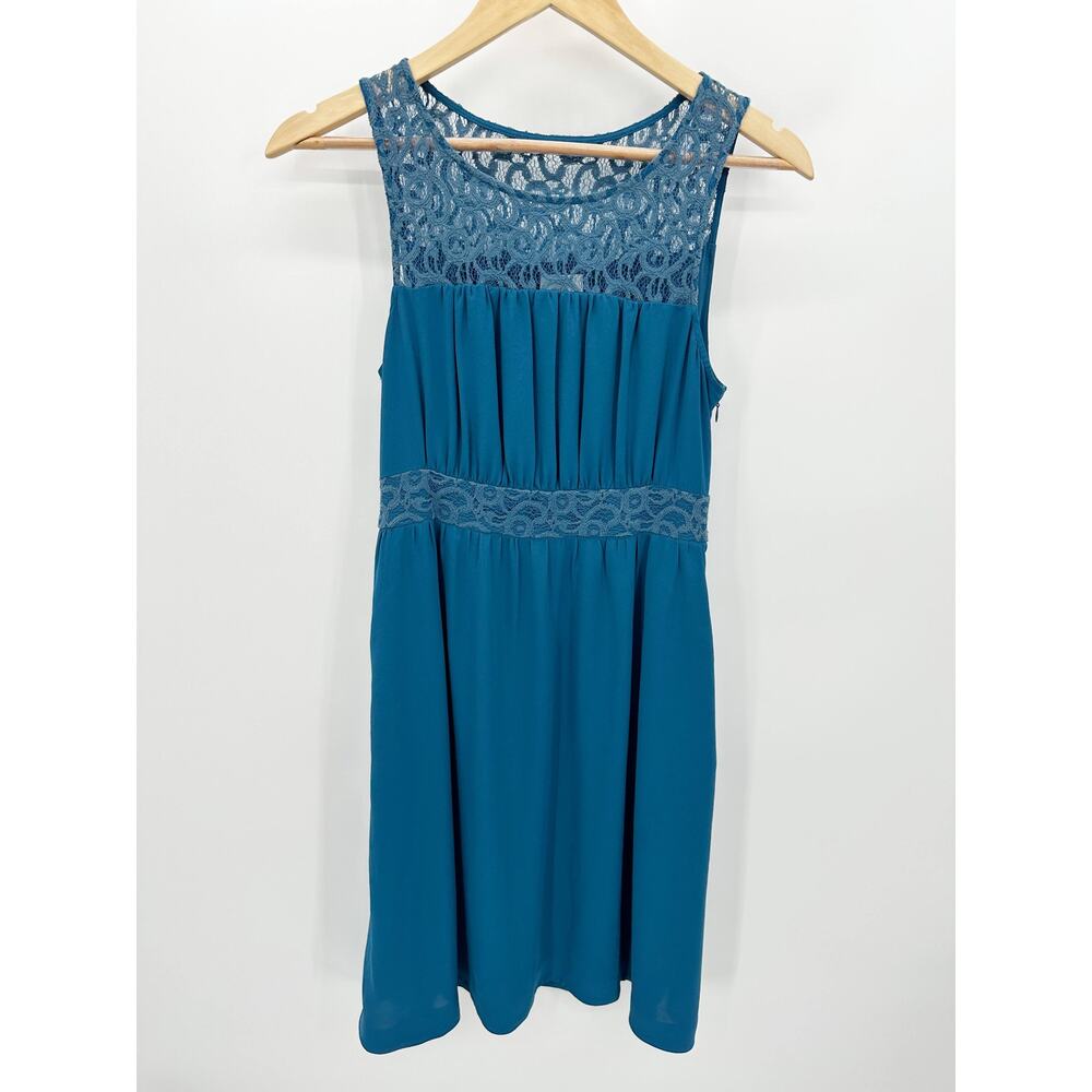 Anthropologie HD in Paris Blue Lace Inset Knee Length Dress Womens Size 4